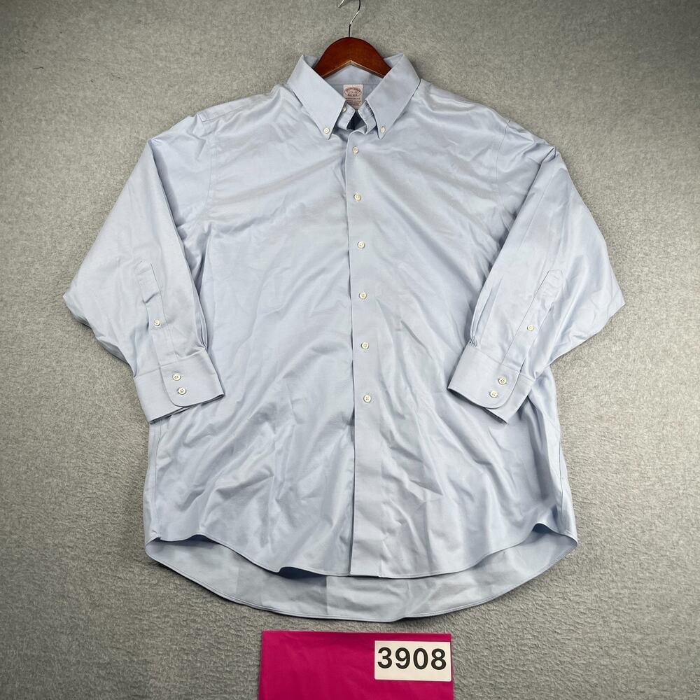 Brooks Brothers Madison Fit Shirt Light Blue Non Iron Button Up Long Sleeve 17.5